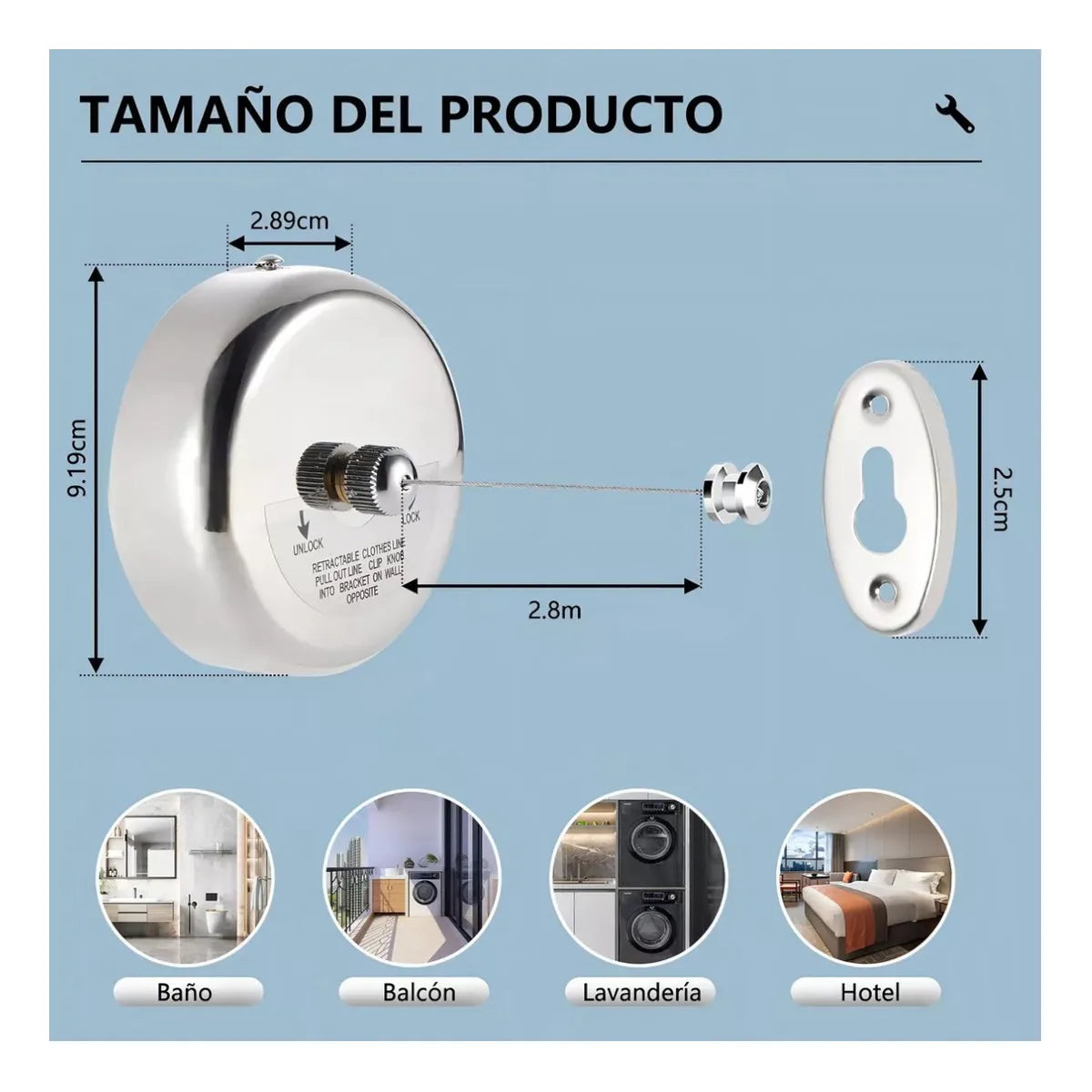 Colgador retráctil de ropa | 2.8 metros